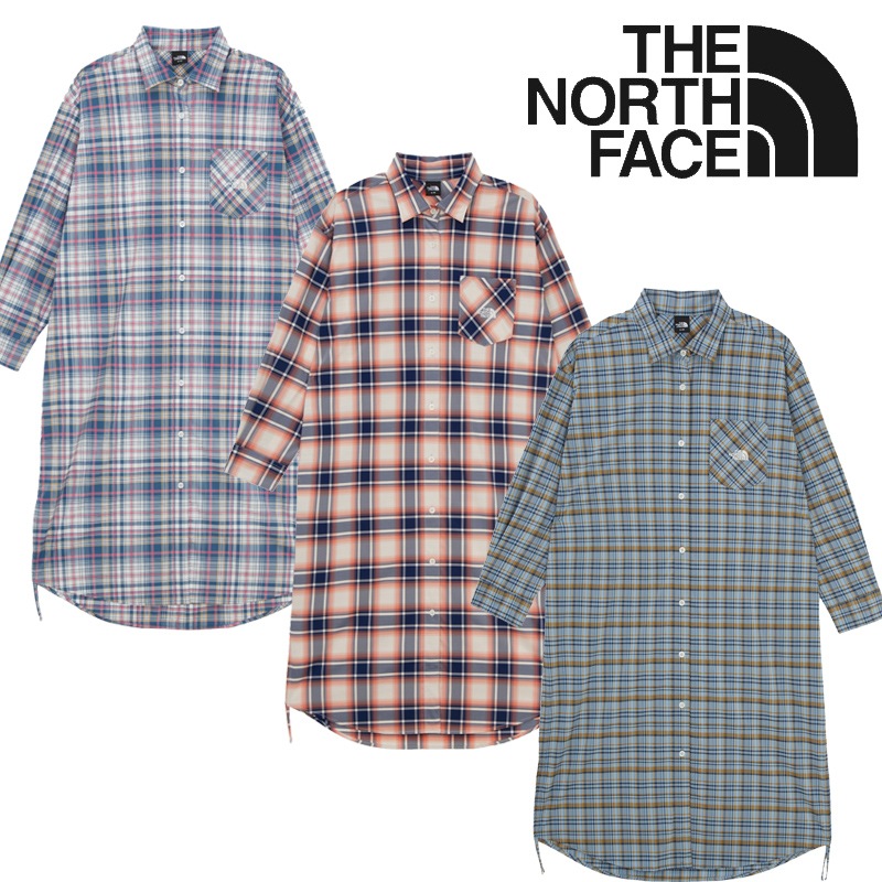 [NH8NR42] W’S PLID ONE-PIECE 起毛調チェックのロングシャツワンピ 体型カバーも叶う ゆったりシルエット 綿混 軽量 手洗い可 胸ポケット 裾ラウンド 秋冬デイリー 三色