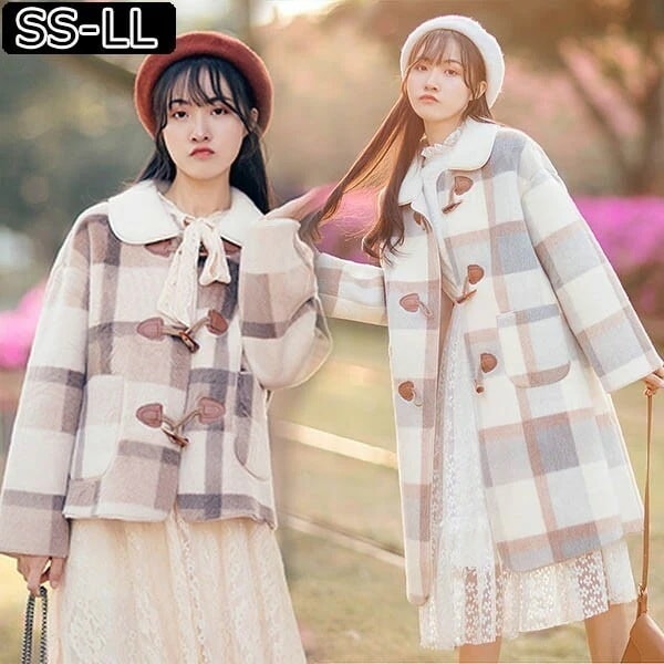 防寒ダッフルコート ロングコート グレンチェック コート ドロップショルダー ステンカラーコート フードなし 暖かい おしゃれ 体型カバー 韓国 暖かい おしゃれ 体型カバー 可愛い かわいい エレガ