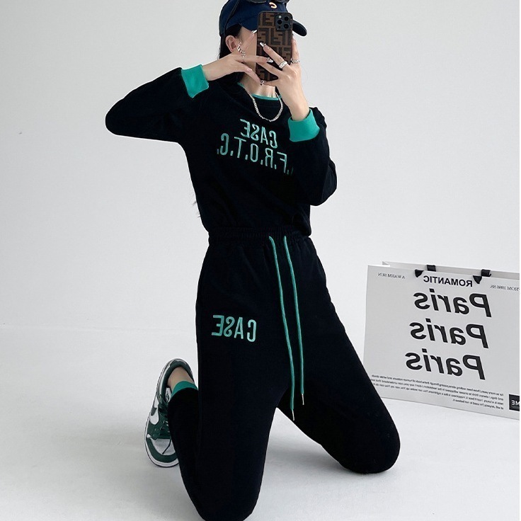 2024人気新作スウェットセットアップレディース春服韓国ファッション長袖tシャツカジュアルワイドパンツ上下二点アウトドアランニングスポーツウェア 5,080円