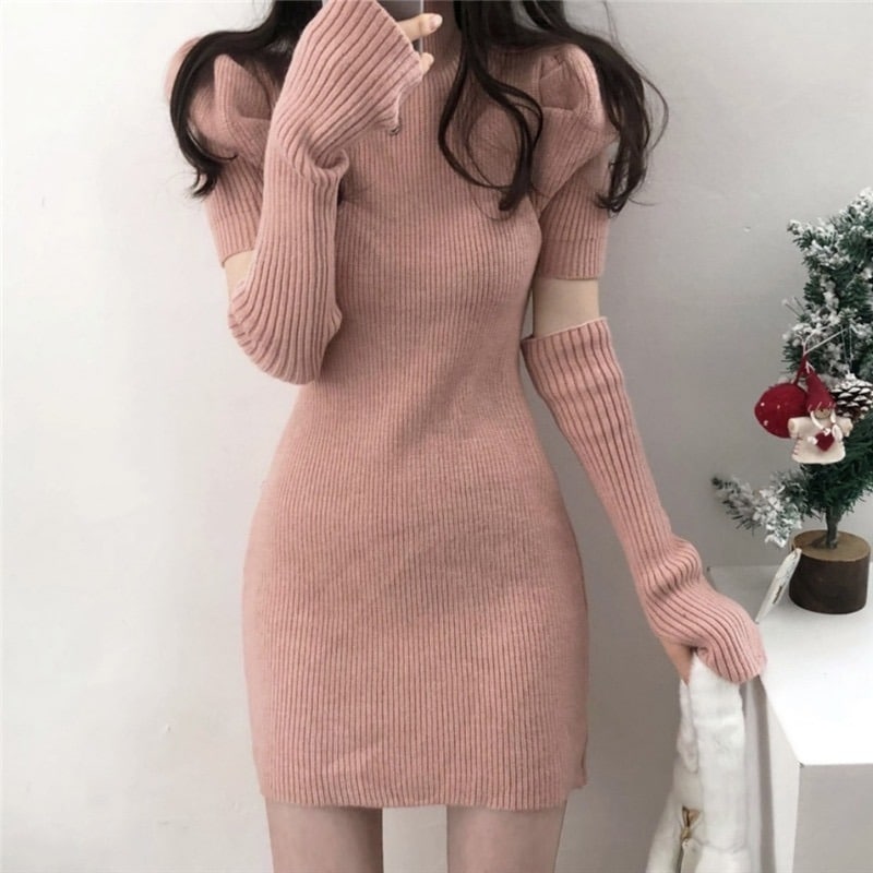 ワンピース セーター ミニスカート ミニ ミニ丈 ショート ショート丈 膝上 半袖 Uネック ラウンドネック タートルネック スリム タイト 細身 ストレート モコモコ ふわふわ ニット かわいい