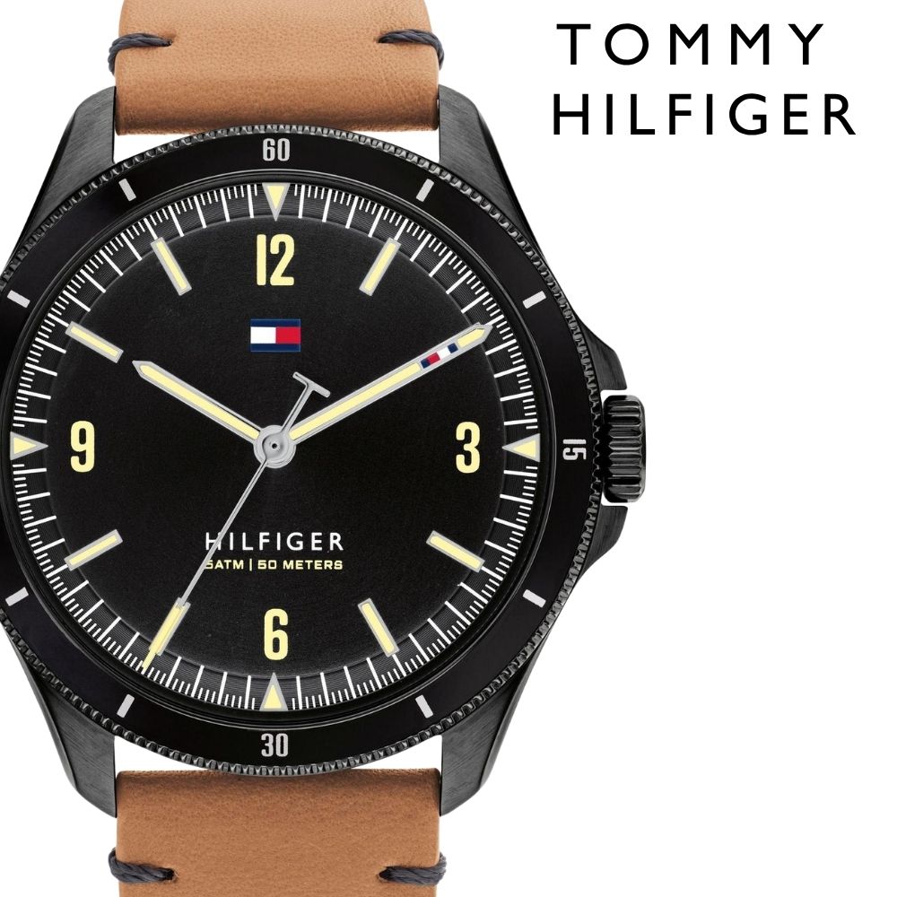 トミーヒルフィガー 腕時計 メンズ 42mm ブラック ブラウン レザー 革ベルト シンプル TOMMY HILFIGER メンズウォッチ ブランド ビジネス 男性 彼氏 夫 父 プレゼント 就職祝い
