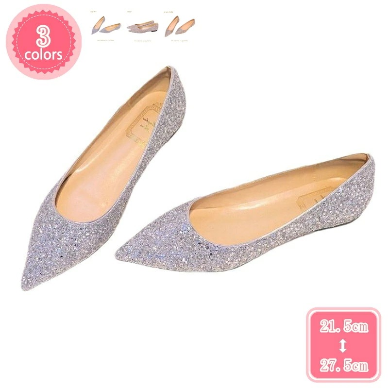 1000円OFFクーポン ローヒール キラキラ ポインテッドトゥ パンプス レディース 痛くない 歩きやすい とんがりトゥ ラメ 1cmヒール ぺたんこ フラット 履きやすい 黒 かわいい おしゃれ