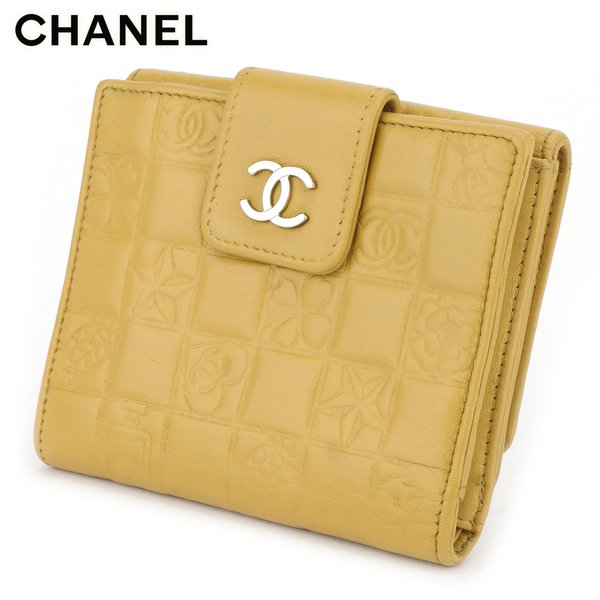 Wホック財布 二つ折り財布 アイコンライン ココマーク付き ベージュ シルバー 中古