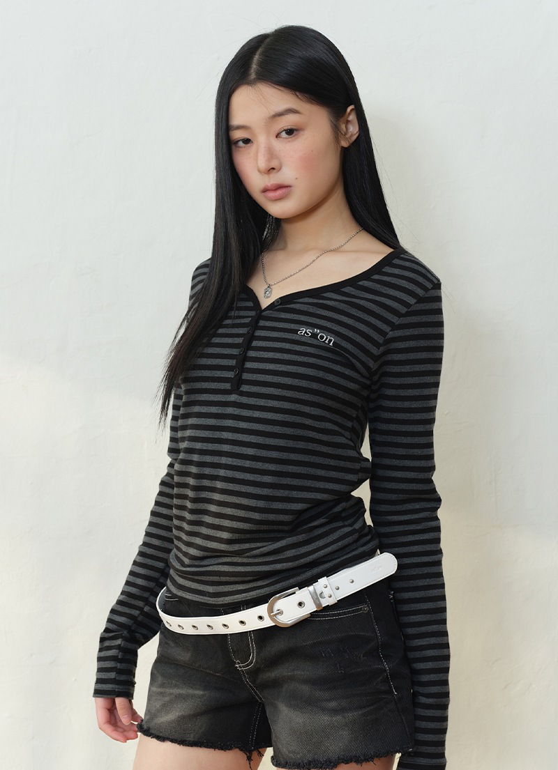 【AS"ON】 ELLEN STRIPE TEE / BLACK 正規品