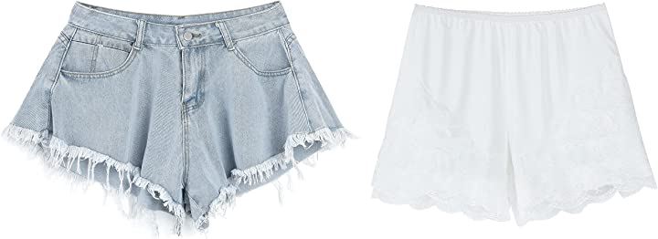 ルーズシルエット デニムショーツ ドロワーズ セット(ブルー, XL)