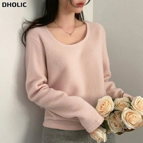 Uネックスリム長袖ニット・1947134