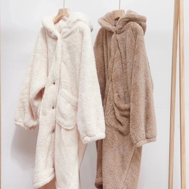 新作 モコモコパジャマ レディース パジャマ ウェア パジャマ着 かわいい フード付きのシャツ ダウンを厚くする 部屋着のガウン フランネルのパジャマ 韓国ファッショ
