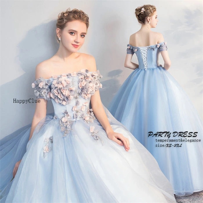 カラードレス プリンセス 花飾り パーティードレス ロング 結婚式 ドレス 二次会 レディース 衣装 ピアノ演奏会 発表会 ウェディングドレス オフショルダー Aライン 花嫁ドレス フォーマル イブイ 5,236円