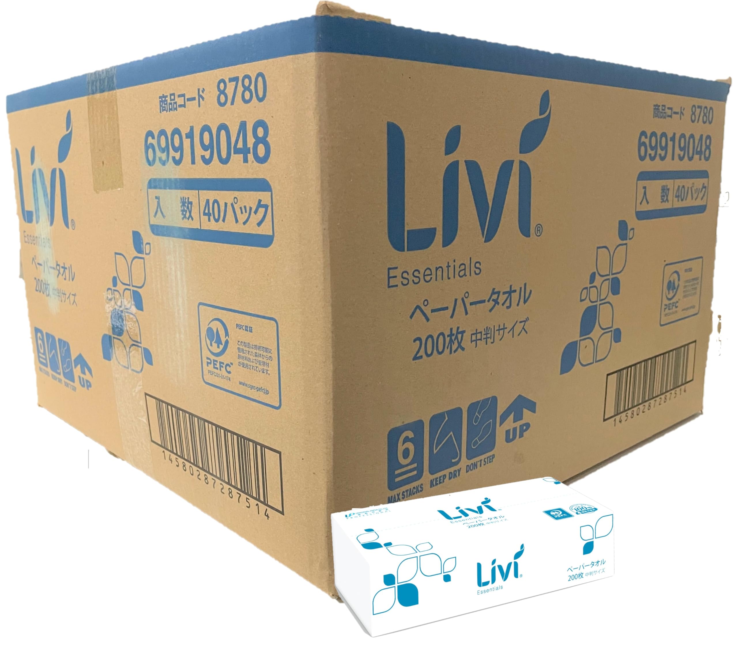 【ケース販売】ユニバーサル・ペーパー 業務用ペーパータオル 中判(レギュラー)200枚 40個入 5,718円