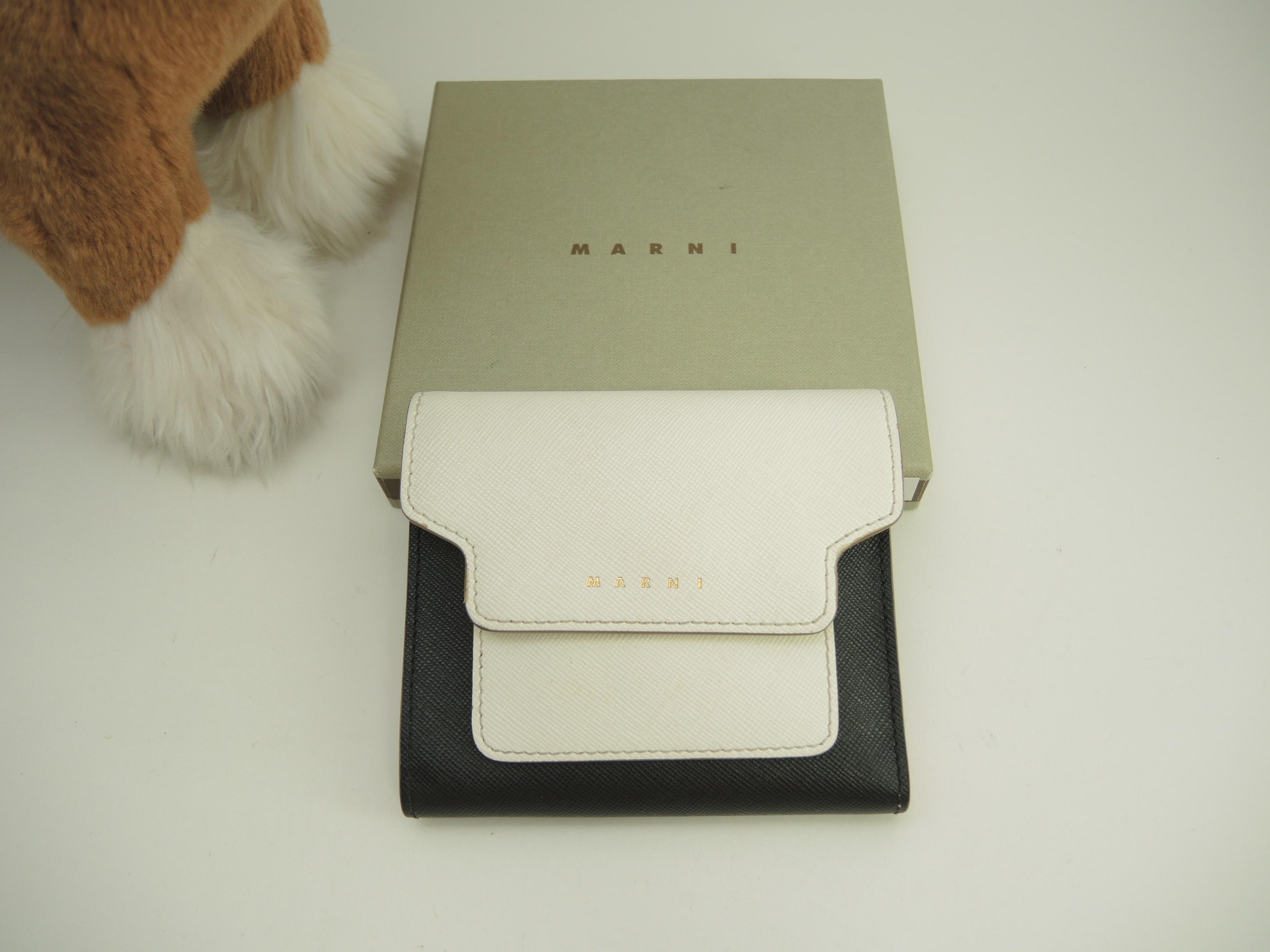 コンパクトウォレット サフィアーノレザー 白黒ピンク 3つ折財布@ 1