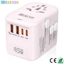 Hitrends-国際旅行アダプター急速充電ポートeuauusauk旅行プラグ2usbおよび2タイプcガン45w