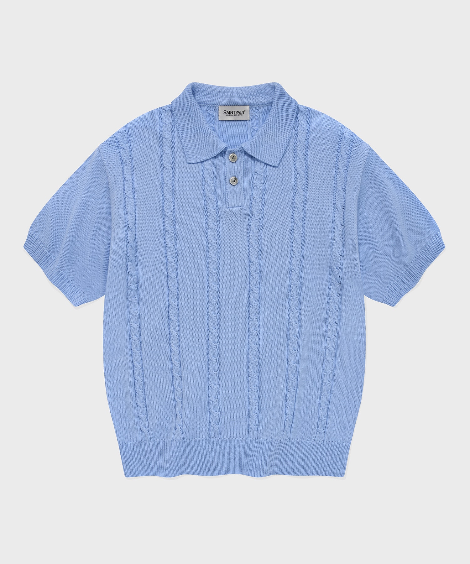 SP cable collar short sleeve knit - skyblue