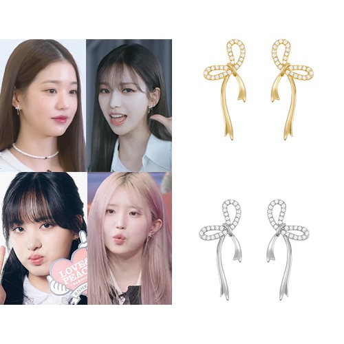 [カリナ/チャンウォニョン&リズ&カウル/キムセジョン/ソンハヨン 着用]フローイング リボン ストラップ イヤリング/韓国ジュエリー 人気ジュエリー 韓国ファッション