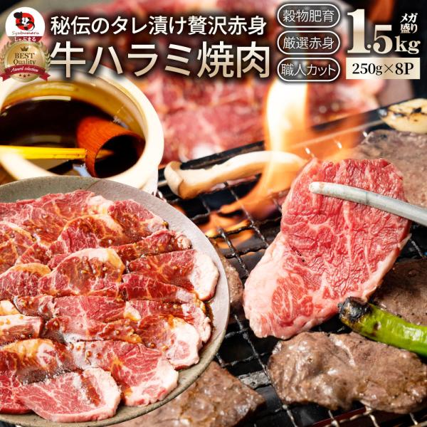 牛ハラミ焼肉（タレ漬け）1.5kg（250g×6） タレ 赤身 はらみ 秘伝 焼肉 やきにく ハラミ アウトドア BBQ キャンプ