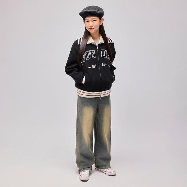 HANG TEN TEENS椿01 女児起毛フルバンディング セミワイド デニムパンツ_ダスティーブルー 14540-155- (S42510905)