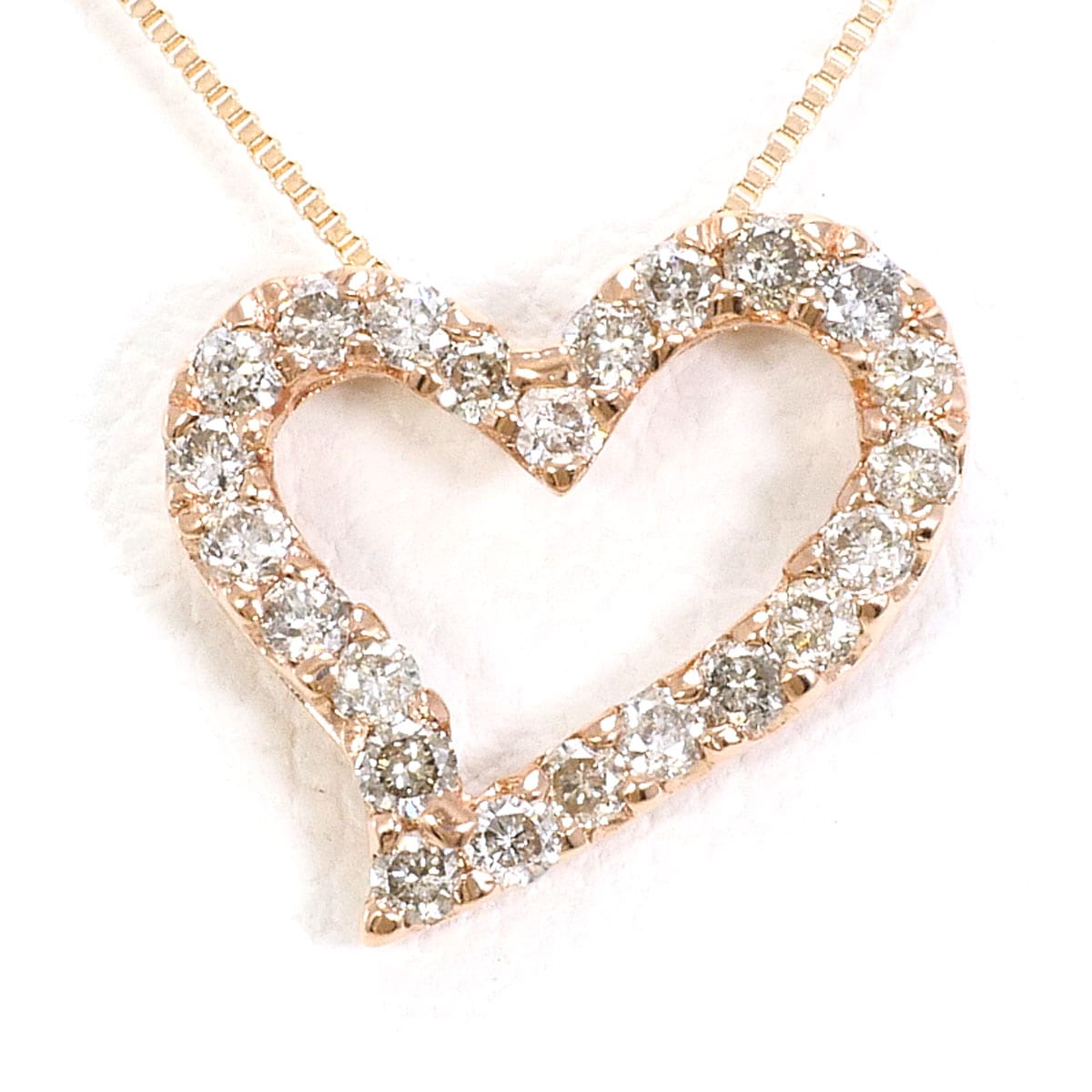 K10 10金 PG ピンクゴールド ネックレス ダイヤモンド 0.20 ct 総重量約0.9g 約40cm 中古