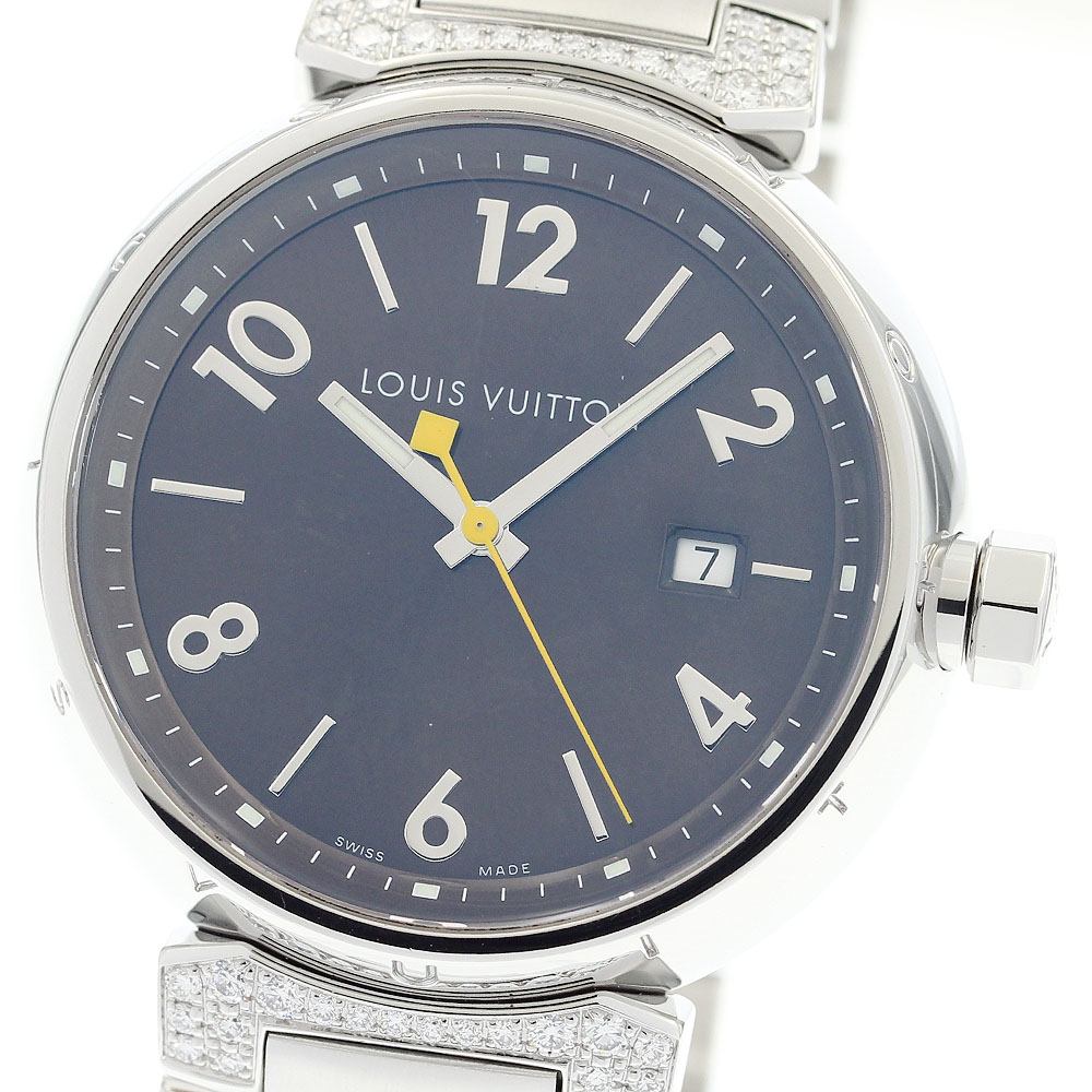 ルイ・ヴィトン LOUIS VUITTON Q111G タンブール デイト ラグダイヤ クォーツ メンズ 美品 _873310【中古】