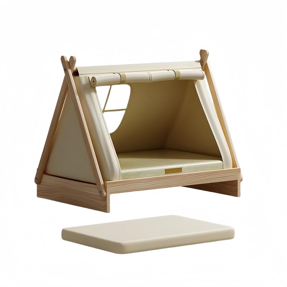 WXQ木製ペットハウス小型から大型の犬や猫に適しておりバルコニー屋内庭に設置できます全天候型設計一年中使用可能防雨防錆通気性メッシュクッション工具不要の3分組み立て (テントベッド