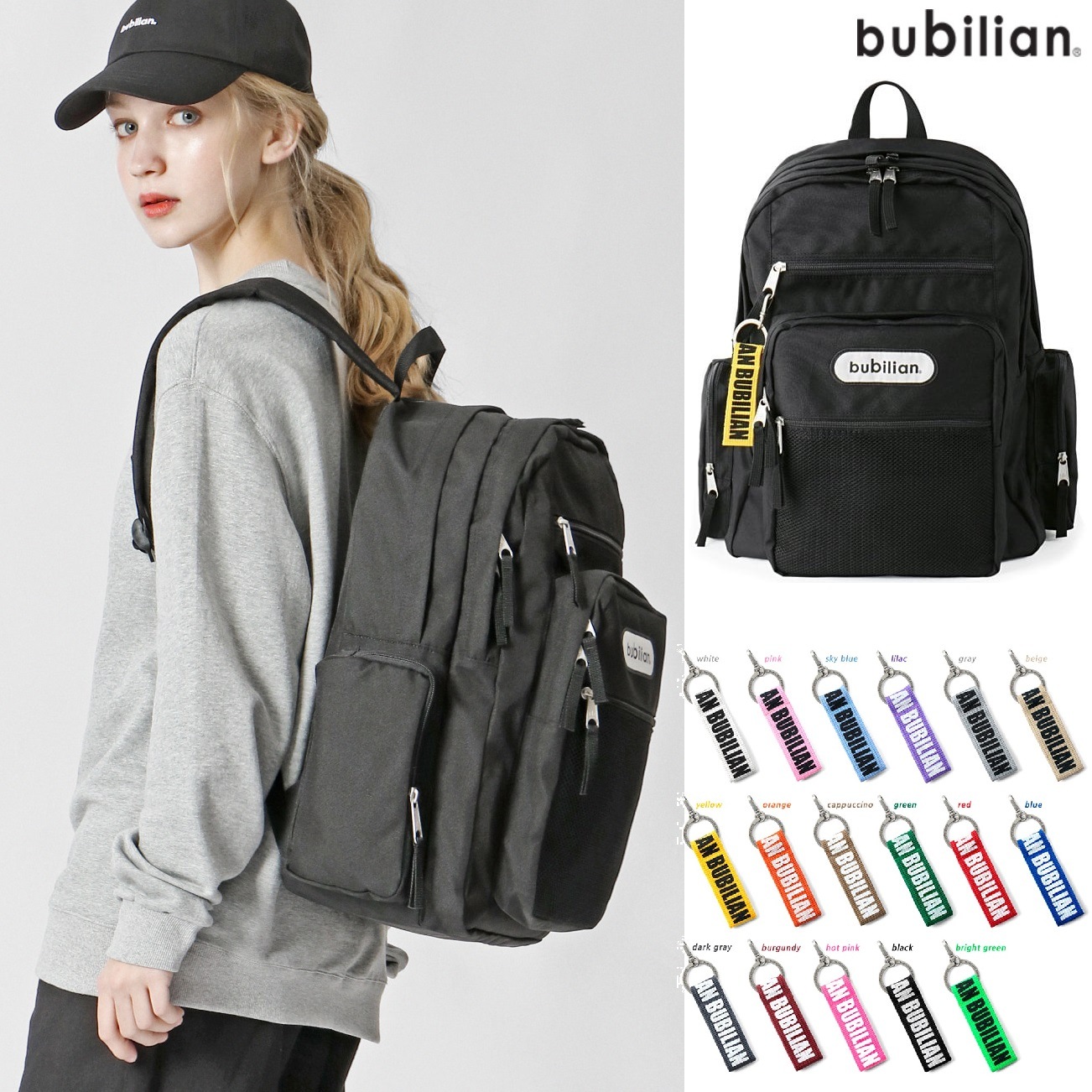 Bubilian 5D HEAT backpack_BLACK 新商品 新学期 韓国人気 韓国ファッション 男女共用 カップルアイテム ストリートファッション カジュアルバッグ 学生バッグ 7,770円