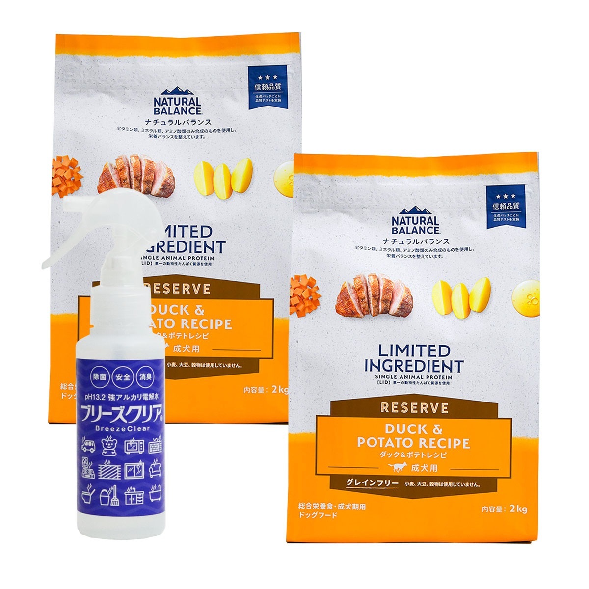 LIDグレインフリー 成犬用 ダック＆ポテト 2kg×2袋【ph13.2強アルカリ電解水100ml付き】
