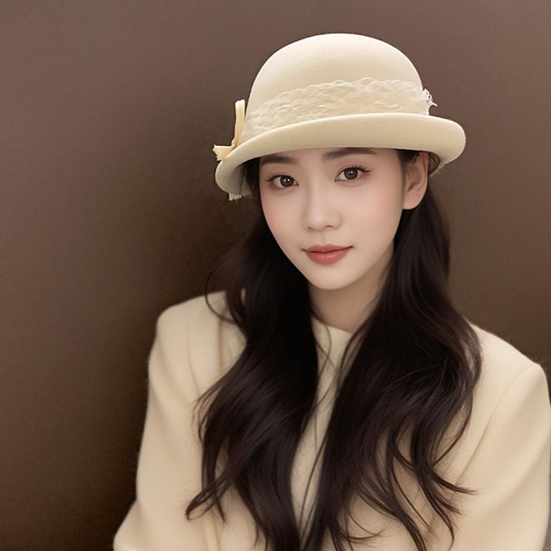 秋服 レディース ファッション オシャレ アイテム カワイイ シンプル 大人カワイイ 韓国スタイル レース ハイエンド ウール ベレー帽 フレンチ ハット バケット レトロ