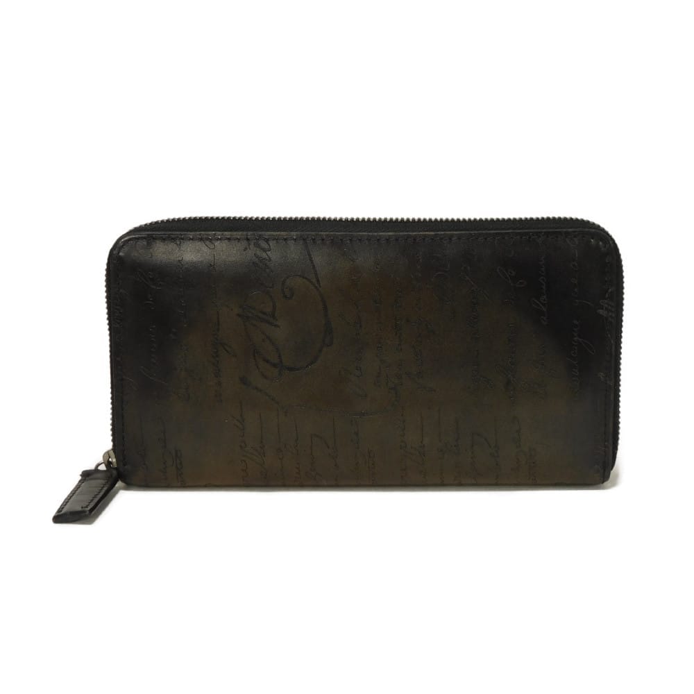 【中古】 長財布 新ロゴ ブラック ラウンドファスナー イタウバ スクリットレザー ロングジップ ウォレット カリグラフィ