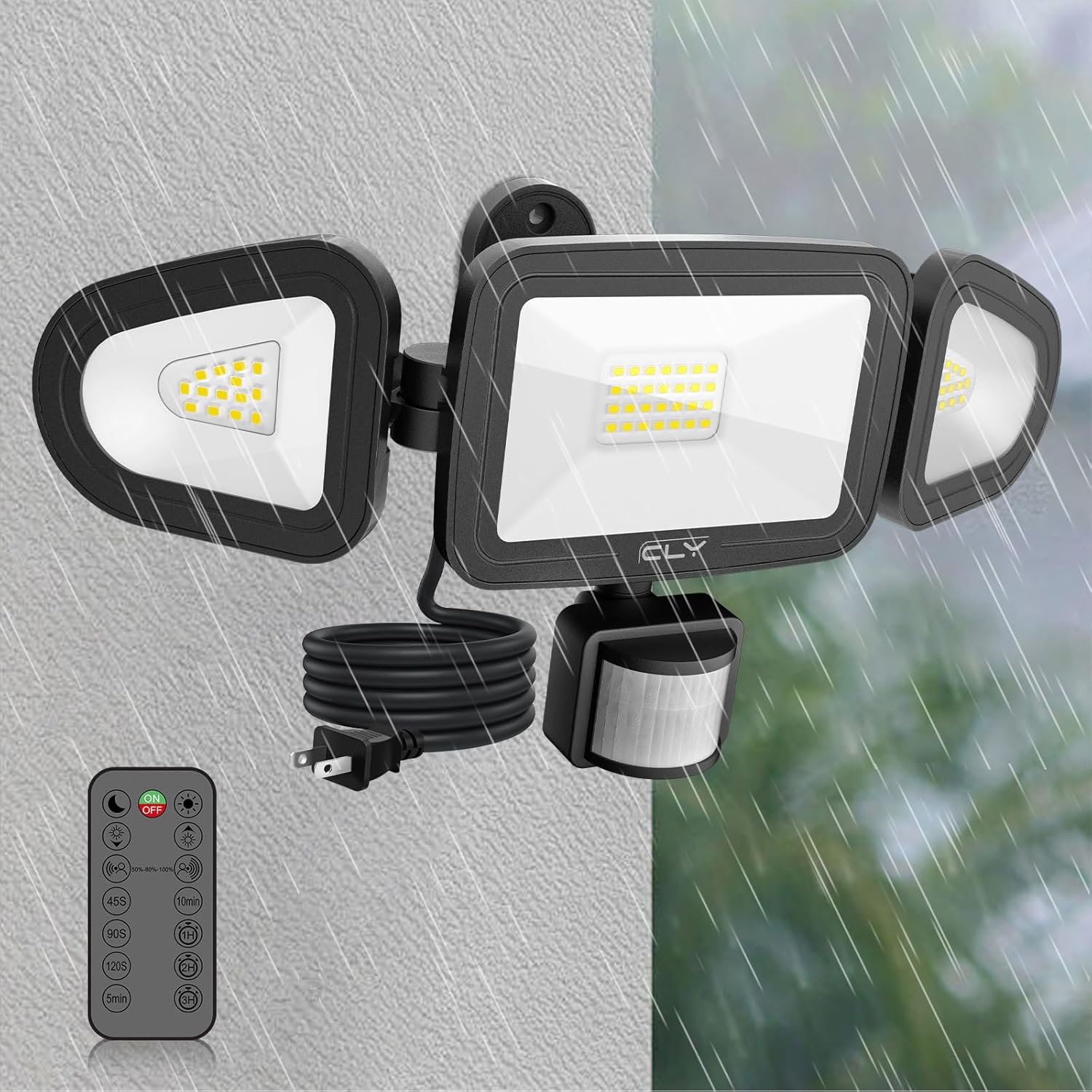 CLY LEDセンサーライト 屋内/屋外使用可 人感センサー LED投光器 42W 昼白色 6500K フラッドライト リモコン操作 自動点灯/消灯 高輝度 4200ルーメン 3灯式 IP66防水仕様