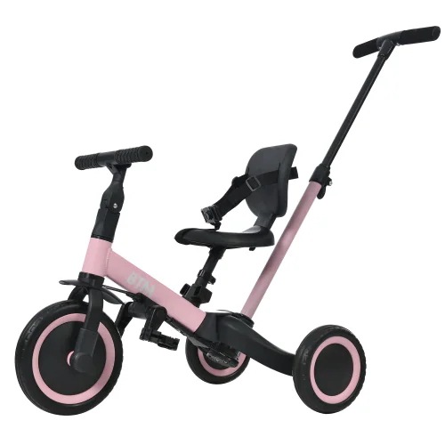 子供用三輪車 ピンク 4in1 三輪車のりもの 押し棒付き 自転車 おもちゃ 乗用玩具