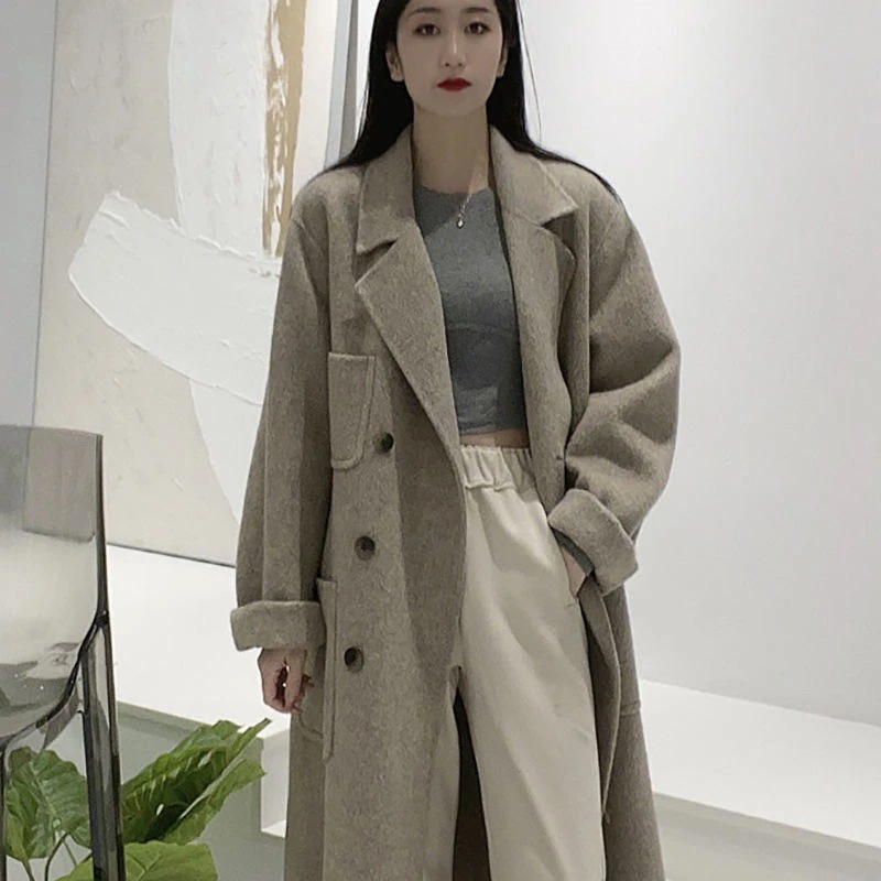 韓国ファッション ロングコート チェスターコート ダブルバックル ラシャコート 着瘦 高品质OL通勤韓版のウールコート 防寒