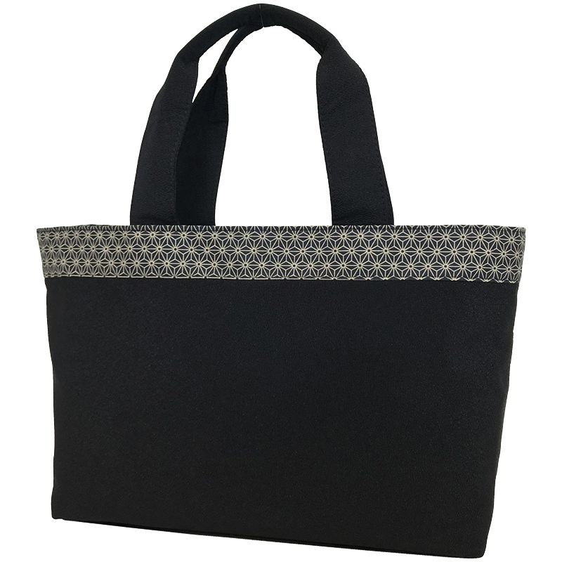 京都三昌 麻の葉柄手提げバッグ ブラック