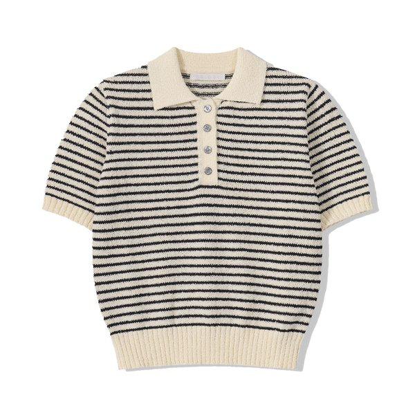 女性のデイリーストライプカラーブークレニット半袖 SGW-KNH-Q069