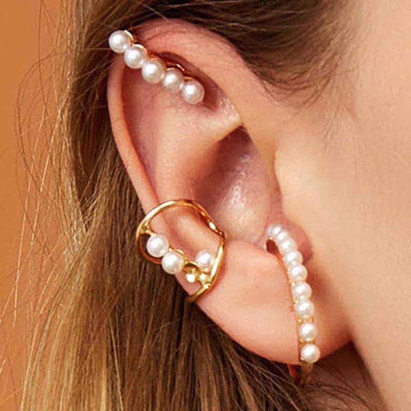 3ピース パールゴールドイヤーカフ 3個セット カフリング リングカフ 真珠 金色 イヤリング メンズ レディース はさむ ノンホールピアス プレゼント 彼女 大きい 人気 cp-00-000CATH