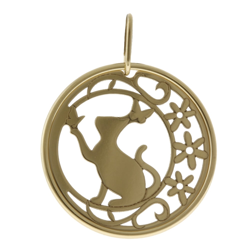 チョウ ねこ バタフライ キャット　ルナジュエリー　猫ペンダント ペンダントトップ 18金 K18イエローゴールド 新品