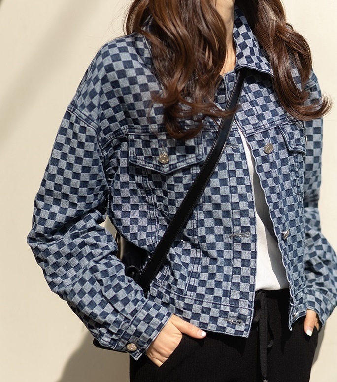 アウター ジャケット ショート丈 長袖 ポロ襟 大人可愛い きれいめ シンプル カジュアル 大人 上品 おしゃれ かっこいい 大人女子 ラフ メンズライク ボーイッシュ スポーティー クール 市松模様