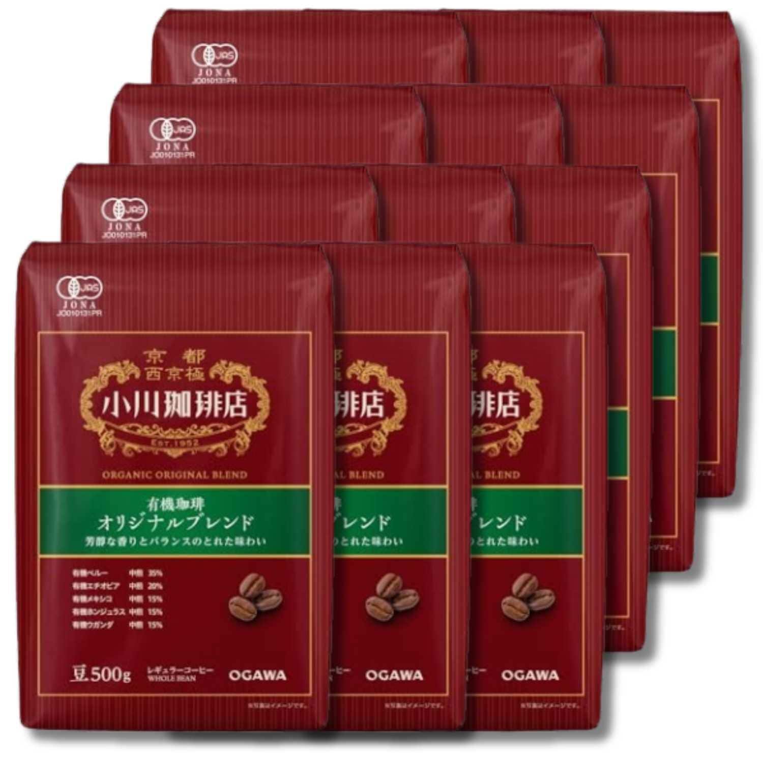 12個セット 小川珈琲店 有機珈琲 オリジナルブレンド 豆 500g