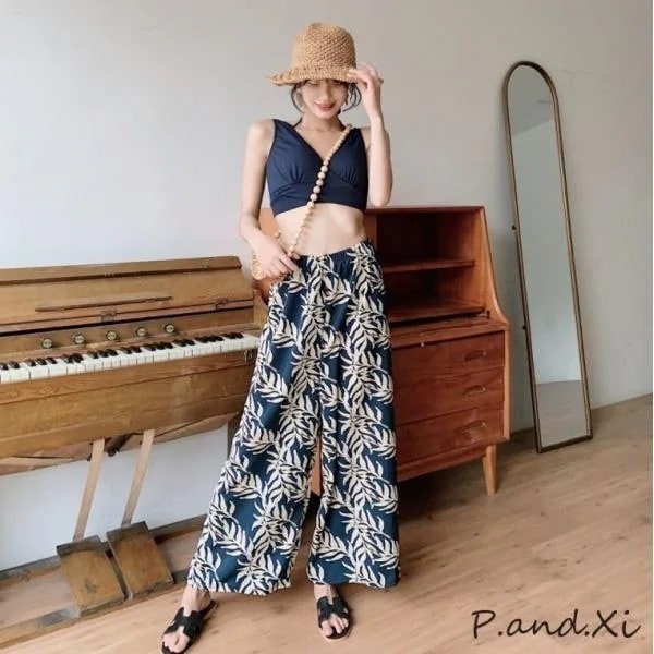 【急速出荷】送.料.無.料.水着レディースワイドパンツ 3点セット 体型カバー 水着 タンキニ 女性 セパレートビキニ 花柄 ロングパンツ 海 夏 30代 ママ水着 かわいい 旅行