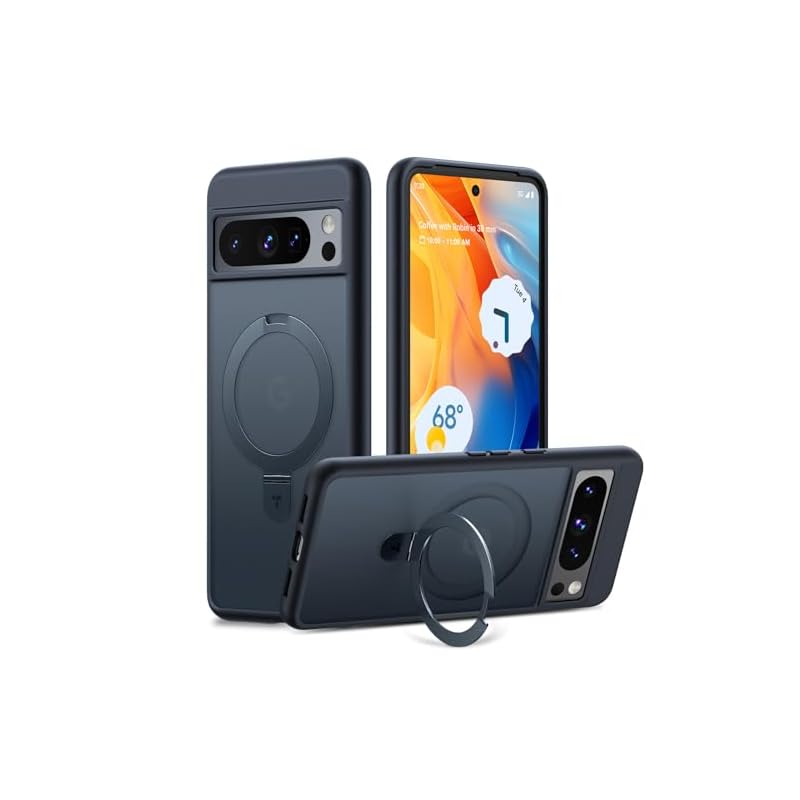 TORRAS Google Pixel 8 Pro 用 ケース【多機能一体スタンド】MagSafe対応 Halbachマグネット搭載 縦横両対応 耐衝撃 半透明 リング付き ワイアレス充電対応 マット