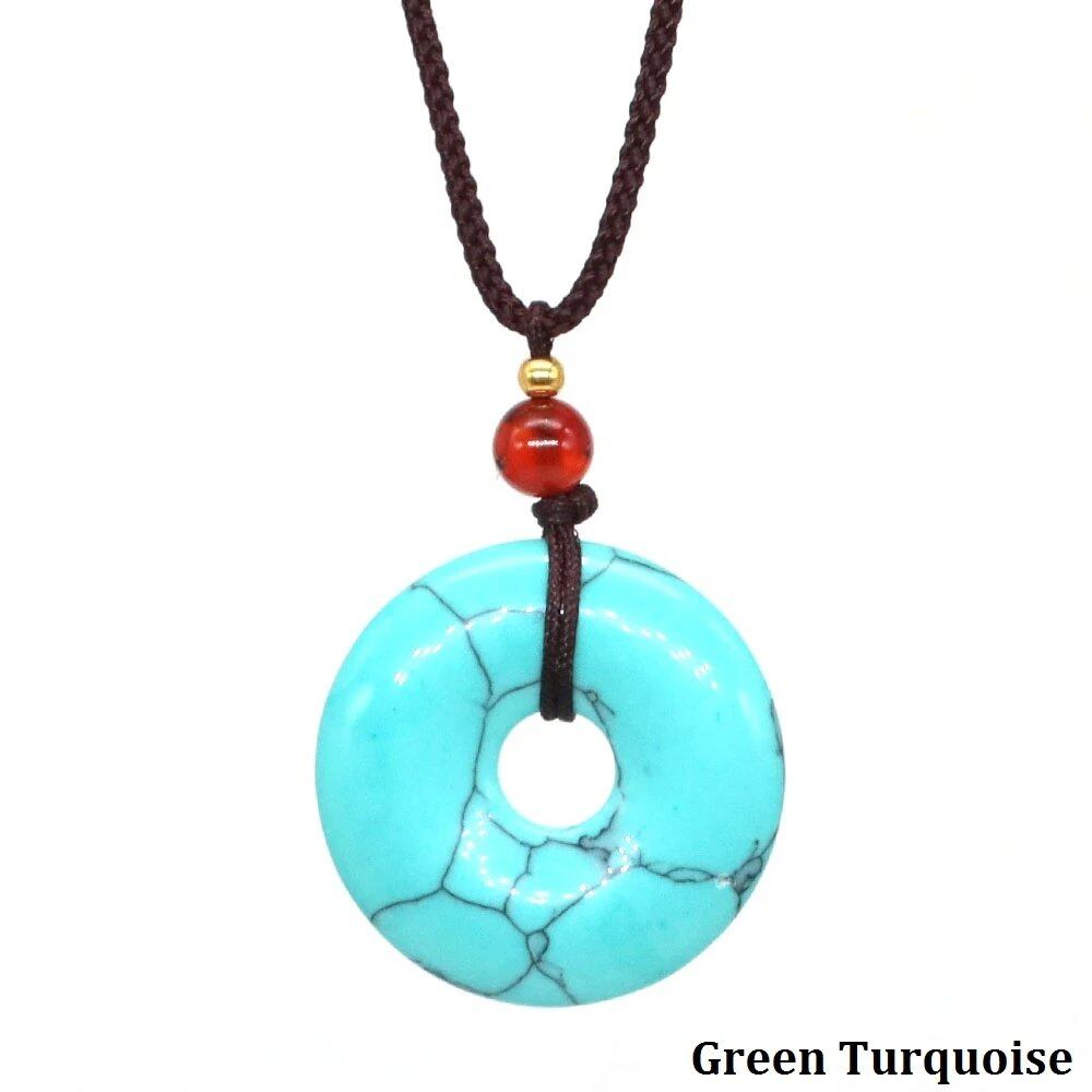 30mm 円形ドーナツ型 ヒーリングクリスタルペンダントネックレス 天然オブシディアンストーン お守りコインチャーム 幸運のドーナツ プロテクションジュエリー ギフト カラー：グリーンターコイズ 4,518円