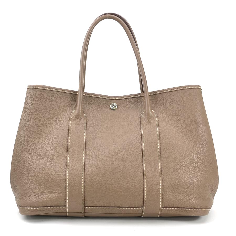 エルメス HERMES ハンドバッグ トートバッグ ガーデンパーティ PM レザー エトゥープ シルバー レディース e59338a