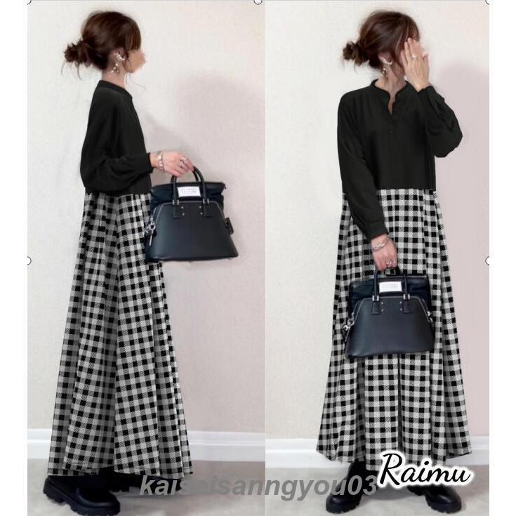 ワンピース ロングワンピース シャツワンピース レディース ロング丈 秋 冬 バイカラー 長袖 体型カバー 秋冬 上品 通勤 OL 30代 40代 50代 着回し