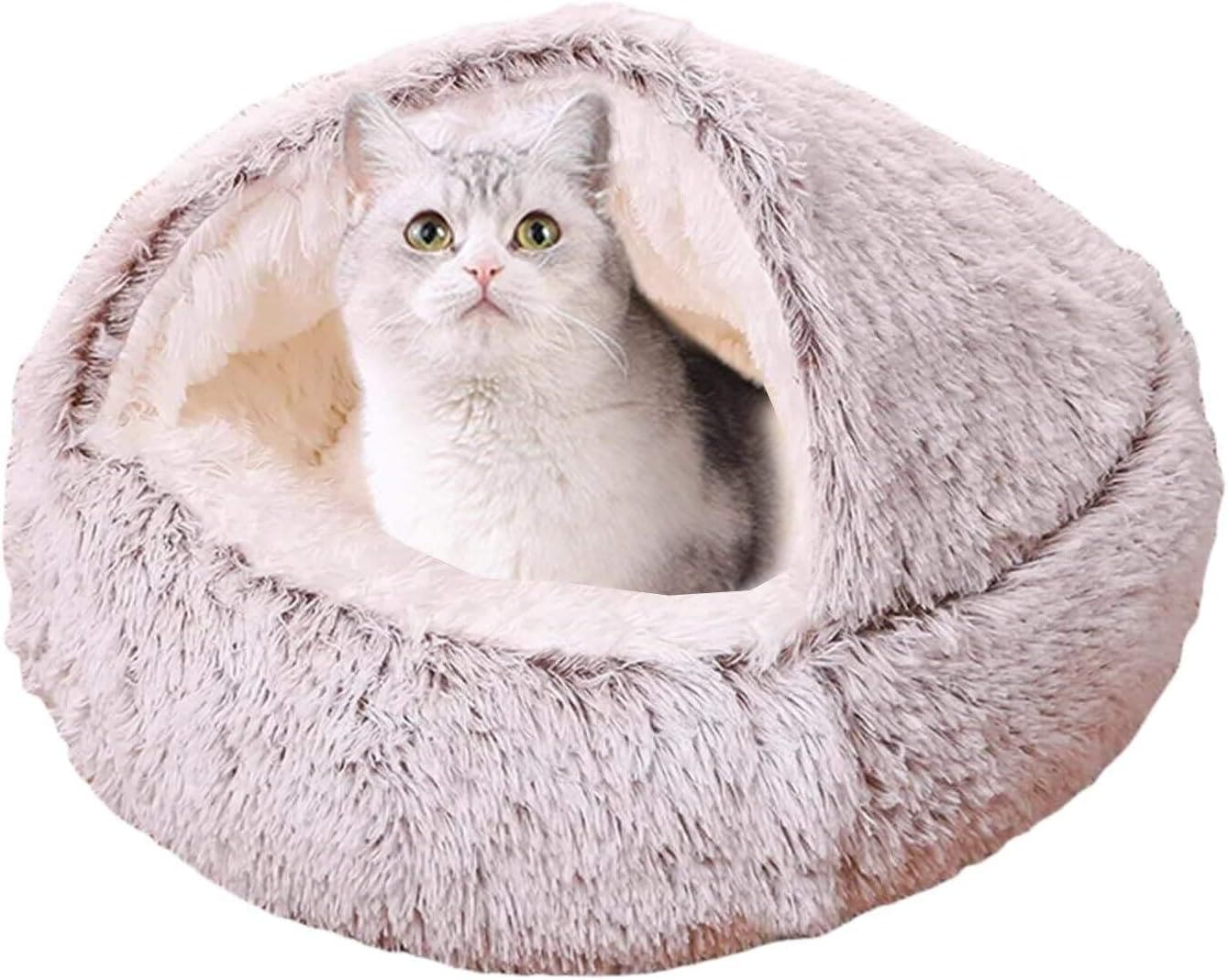 猫・犬用ベッド 冬用ドーム型ハウス クッション付き 貝殻型 保温防寒 滑り止め 洗濯可 柔らかい 室内用 サイズ・カラー選択可