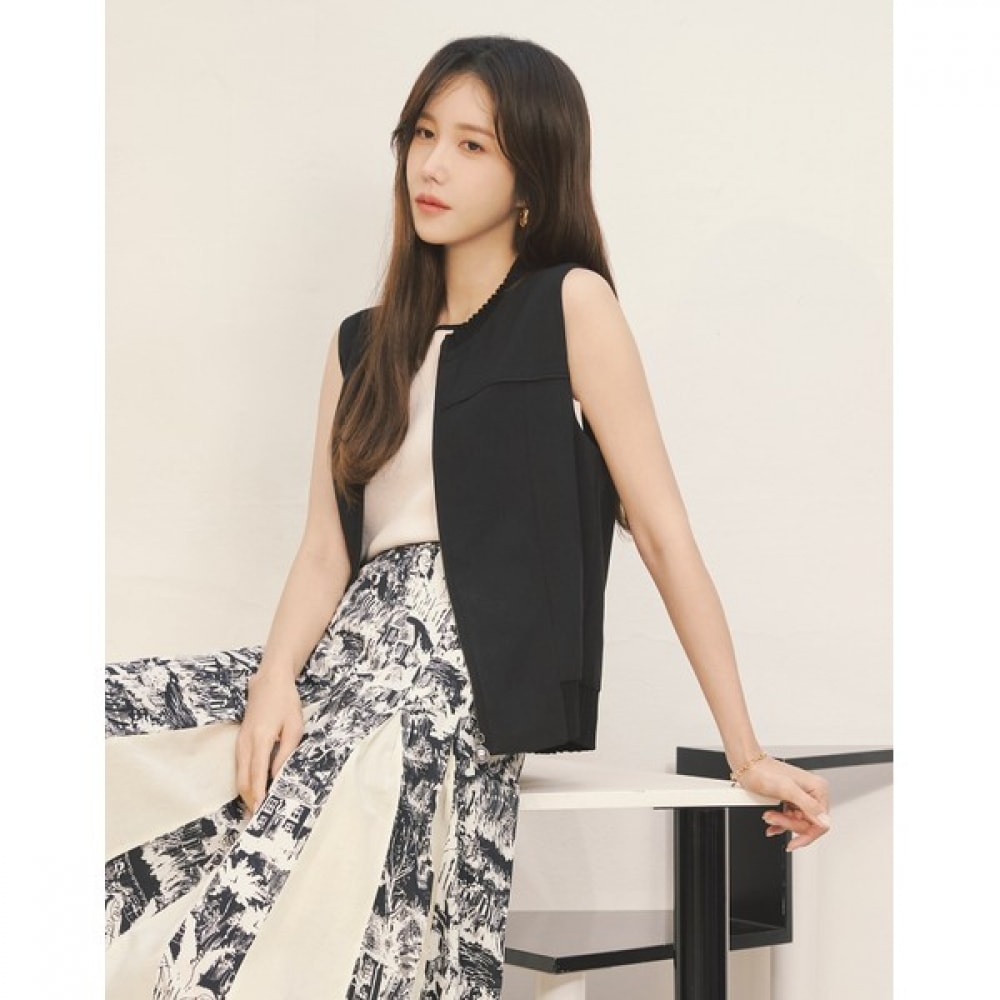 [オリビアローレン] カラーマッチングシボリジップアップベスト_Vocqc3M4341