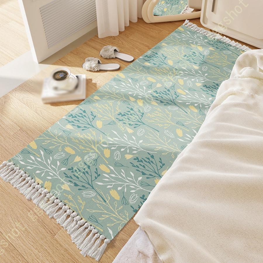 ラグマット ラグ フリンジ付き マット 北欧 綿麻 可愛い かわいい 自然 洗える 長方形 大判 カーペット ピクニック ベッドサイド リビング シンプル 室内 春夏