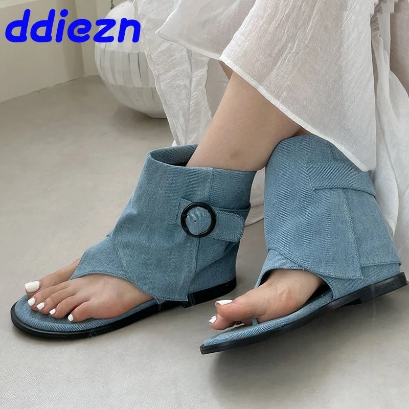 女性用滑り止めデニムアンクルブーツ フラットサンダル 短いビーチサンダル 女性用ファッション 2024 6,090円