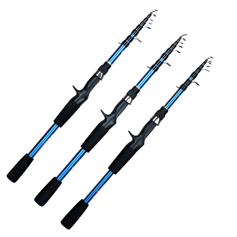 伸縮式釣り竿1.8m/2.1m/2.4m収納時50cmEVAグリップ付きブルー