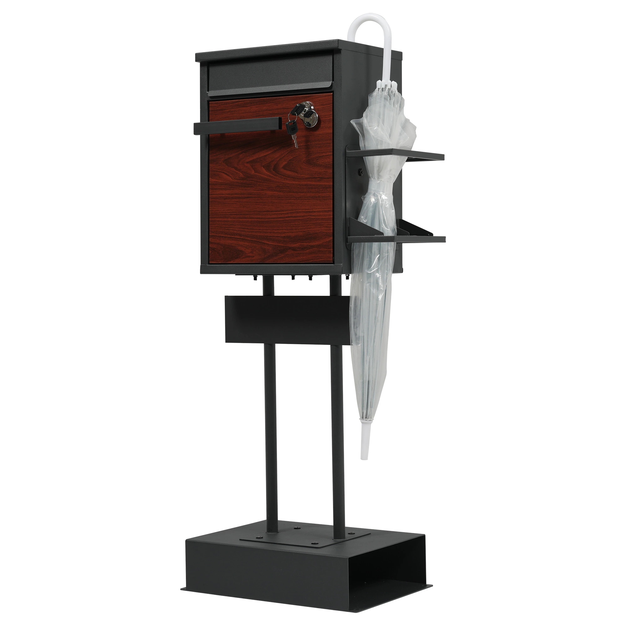 1864宅配ボックス 置き型 スタンド 投函口3つ ポスト一体型 複数投函 配達ボックス 鍵付き メ一ル便·A4対応 ポスト 北欧 一戸建て用 スタンドポスト メールボックス A4対応