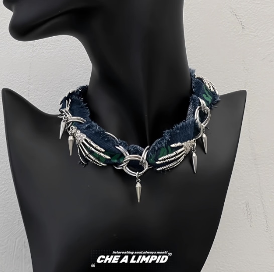 チョーカー/パンクゴーストクローチェーンラップハンドメイドブレットヘッド Y2K ニッチデザインパーソナライズ女性用ネックレス