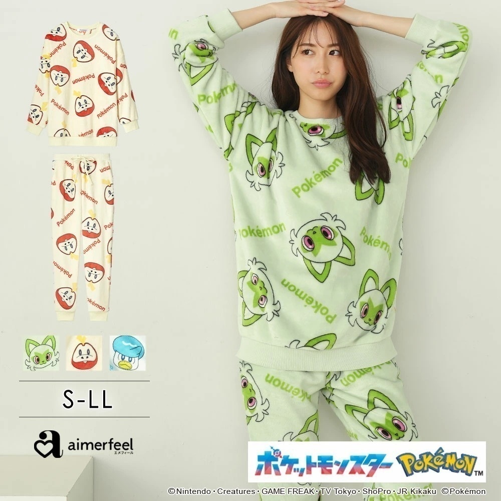 【セール！クーポン配布中】ポケモン フリース 総柄 長袖 上下セット (男女兼用サイズ)