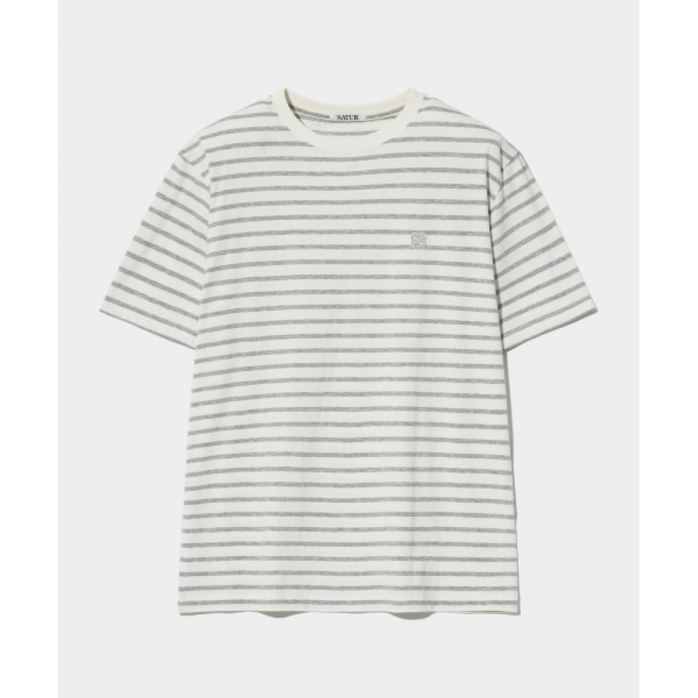 SATUR オールデイベーシックストライプショートスリーブ T シャツグレー 8,195円