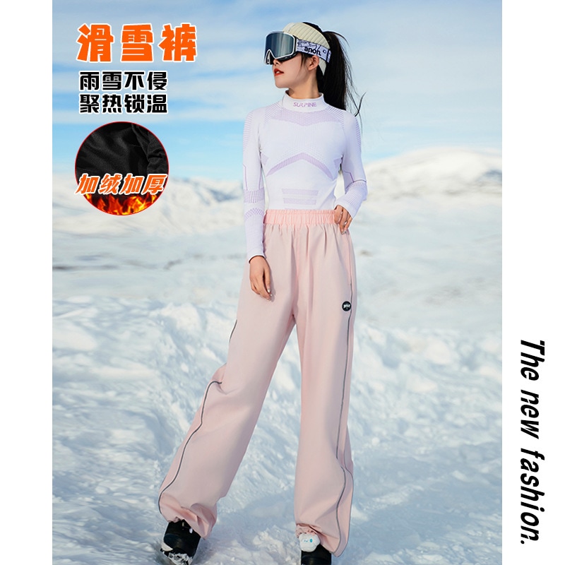 冬の防水防風単板スキーパンツ登山男女と加絨加厚スキーパンツ